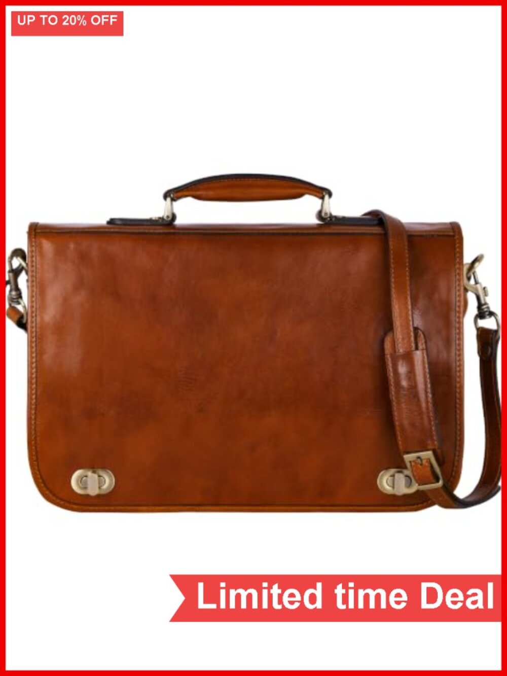 Italian Full Grain Leather Laptop Briefcase for Men - Messenger Bag with Gift